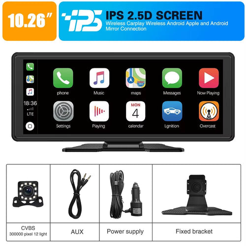 10.26-Inch Wireless CarPlay & Android Auto Touchscreen – Portable Car Multimedia Video Player with Bluetooth, GPS & Screen Mirroring - Bryans Products