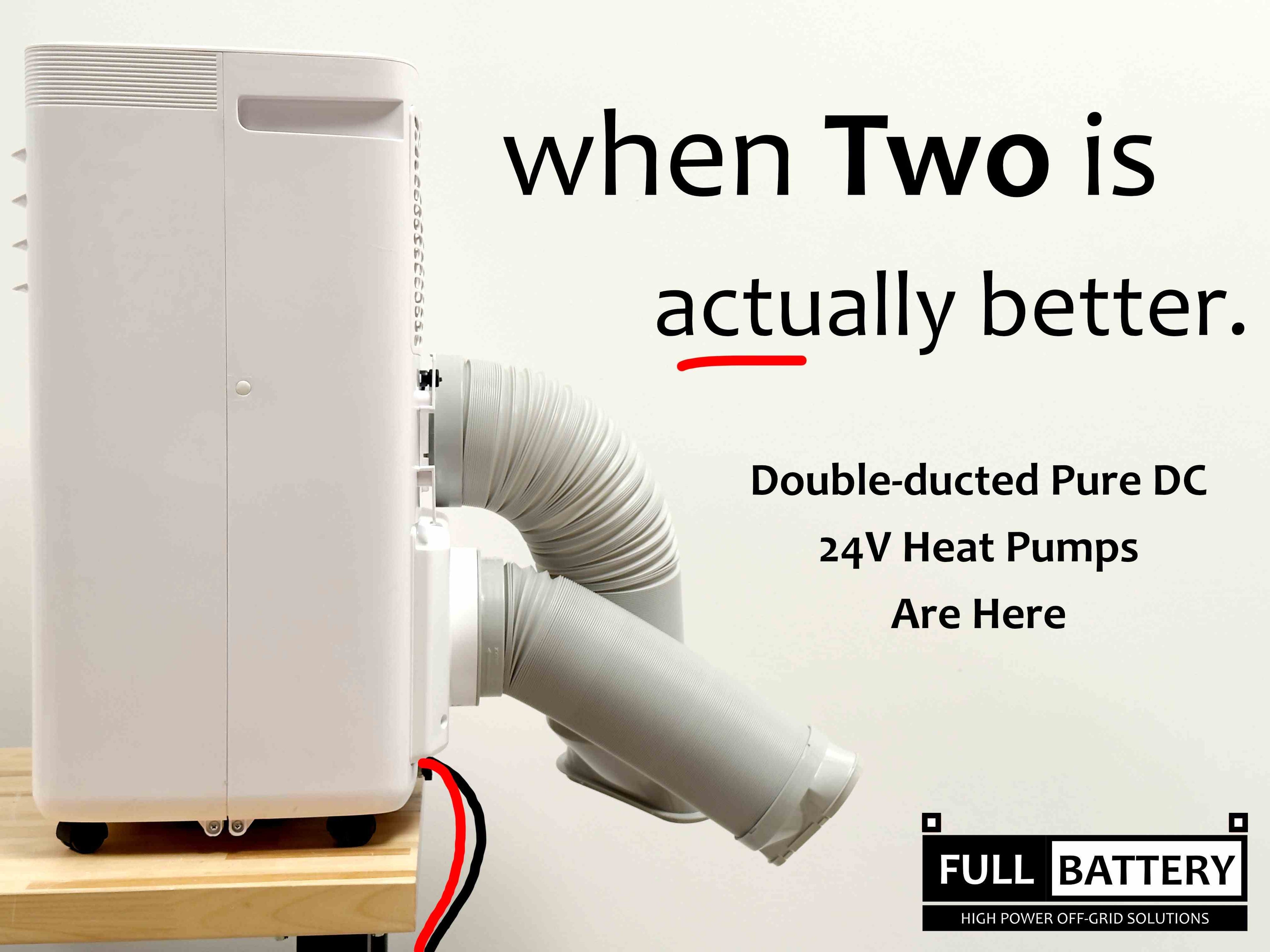 24V Pure DC Portable, Battery/Solar Air Conditioner & Heater (heat pump, 12,000 BTU/h)