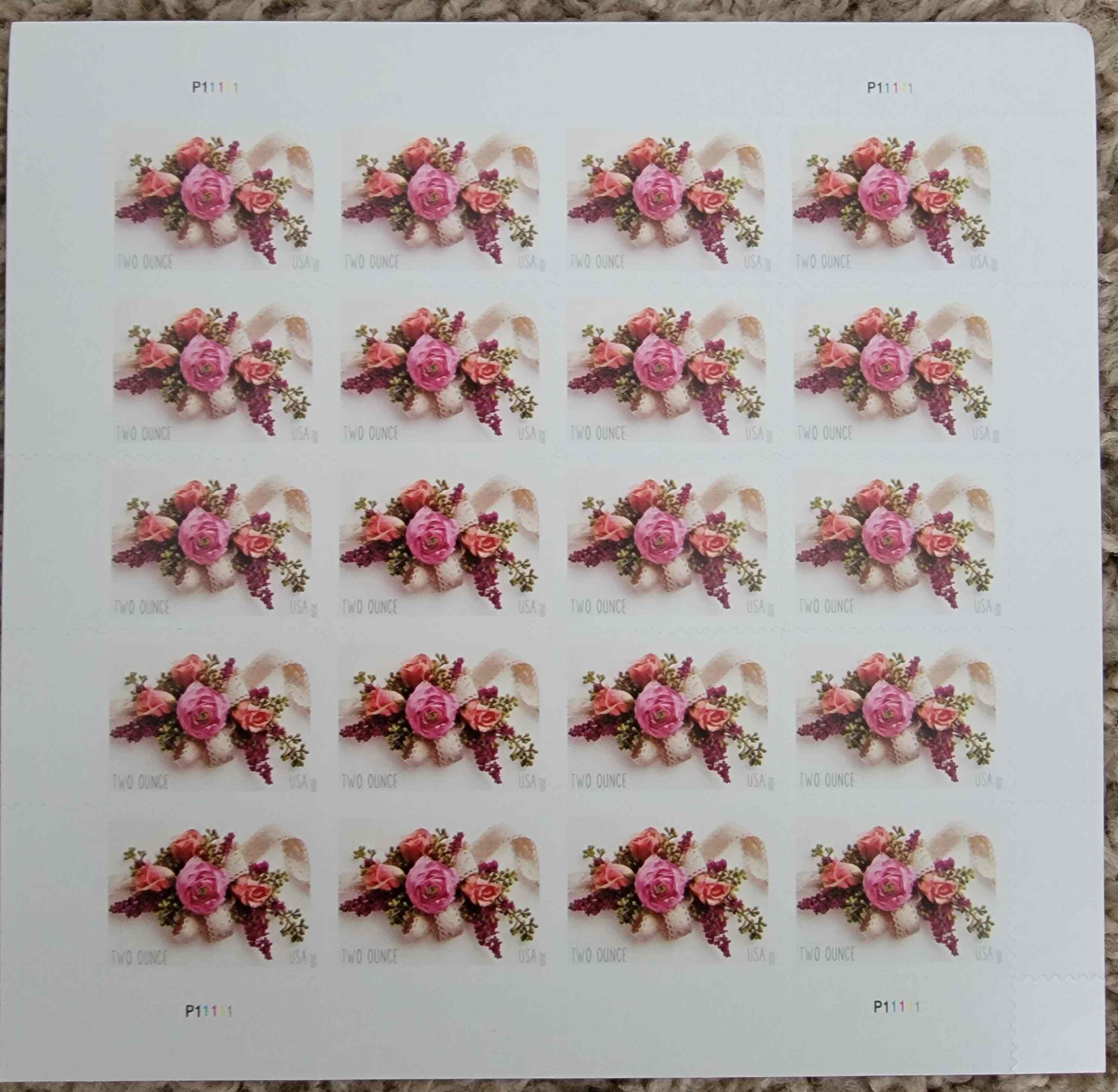 Pane of 20 USA Forever 2oz Stamps worth $1.20 each with random themes