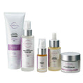 Illustration of 5-step skin detoxifying process for perfect skin with deep pore cleansing products