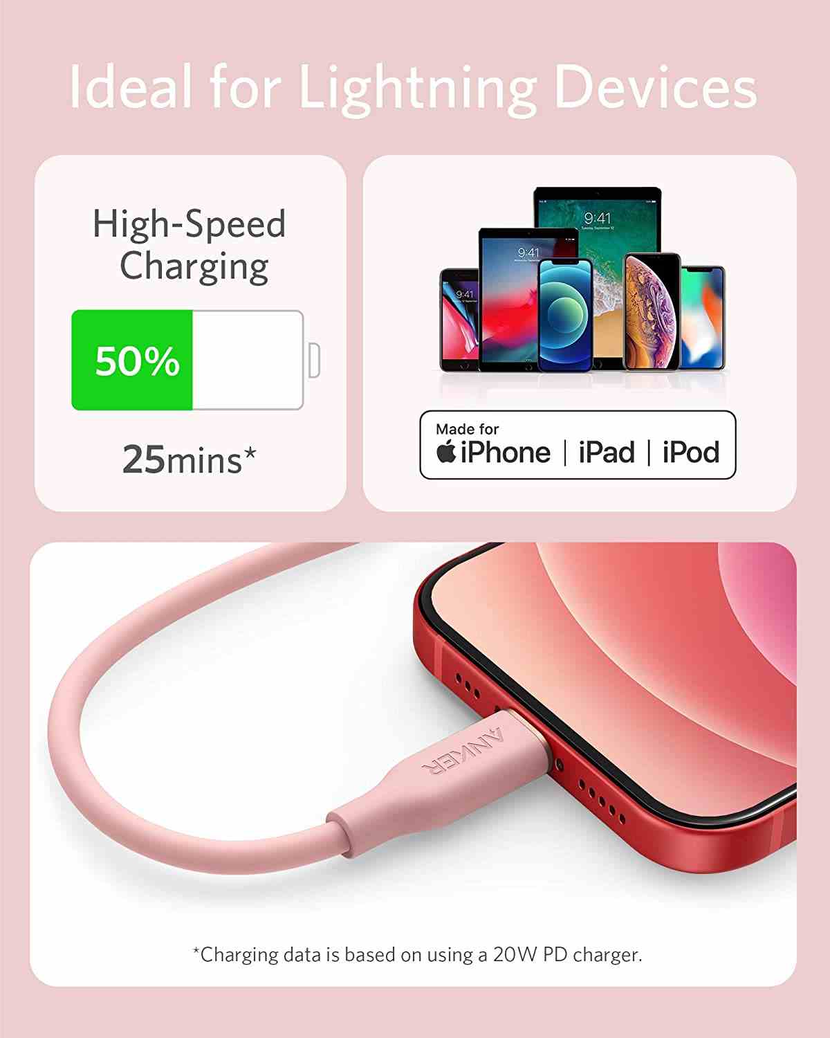 Anker <b>641</b> USB-C to Lightning Cable (Flow, 3 ft Silicone)