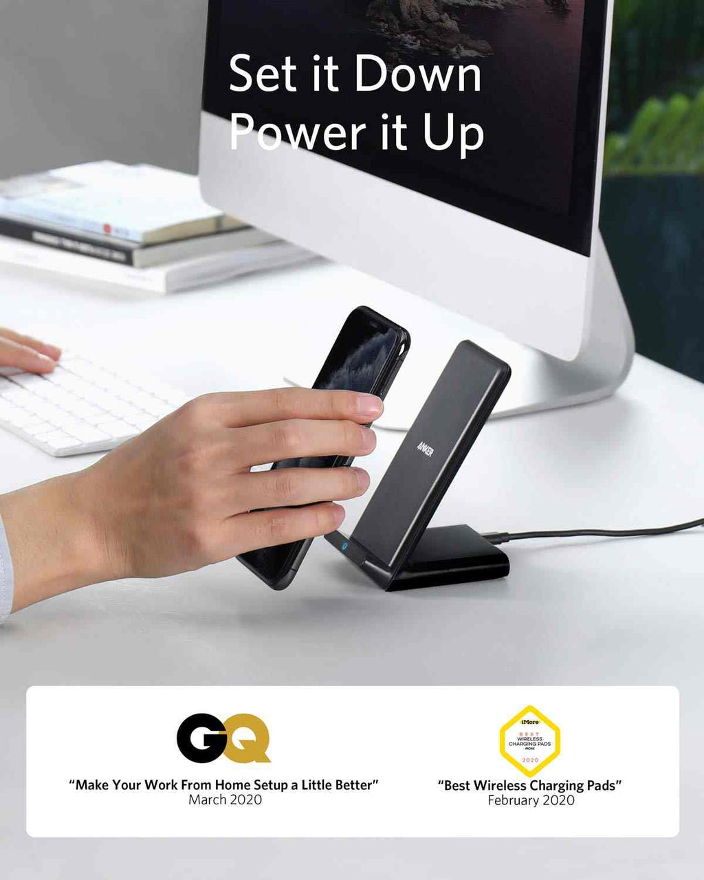 Anker 313 Wireless Charger Stand fast charging Samsung Galaxy and iPhone with case-friendly design