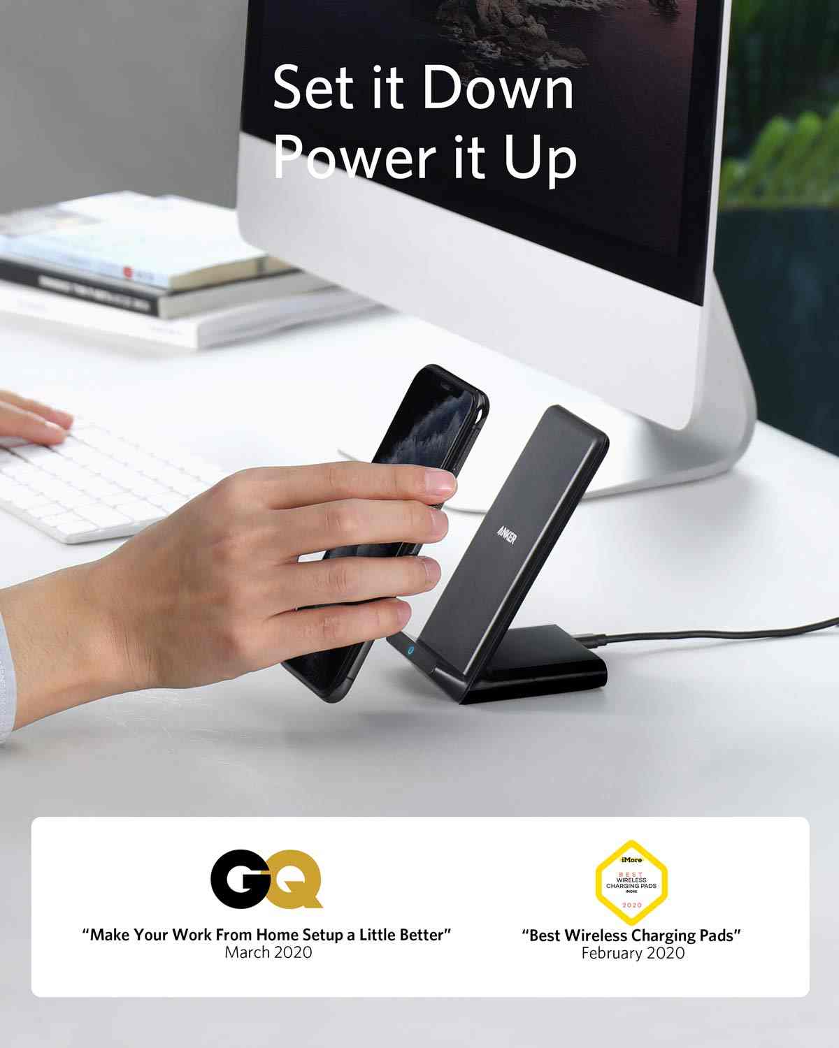 Anker 313 Wireless Charger Stand fast charging Samsung Galaxy and iPhone with case-friendly design