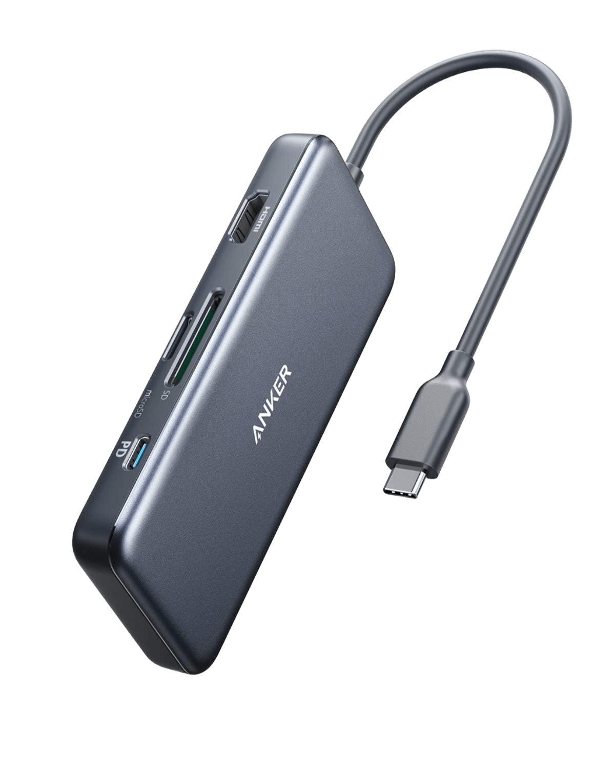 Anker 341 USB-C Hub 7-in-1 with HDMI 4K, SD card, USB-A, USB-C ports, and 85W pass-through charging.