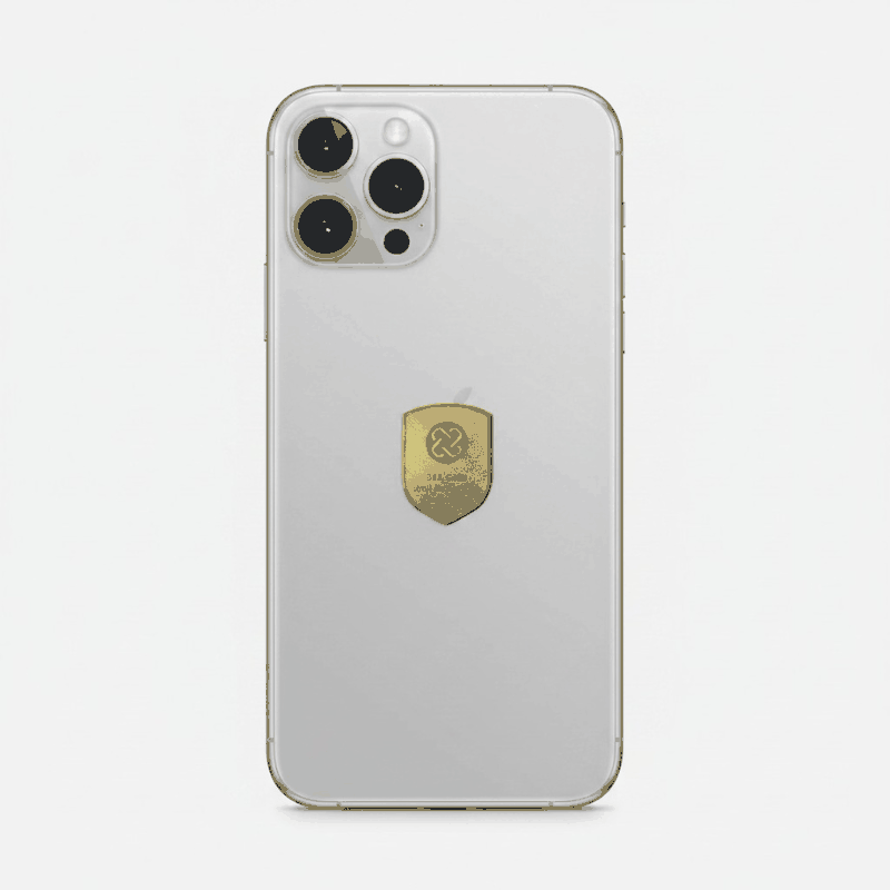 EMF Defense Shield for phone using minerals and 24k gold to neutralize EMFs with a sleek, versatile design