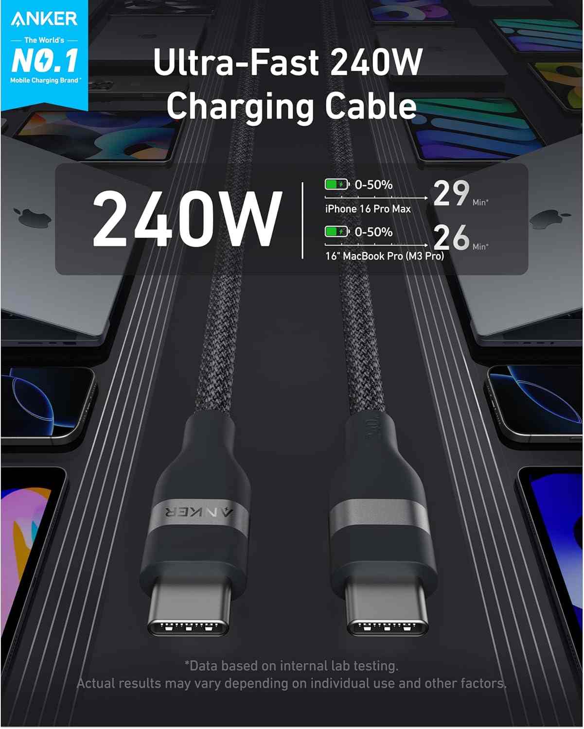 Anker Laptop Power Bank (25K, 165W, Built-In and Retractable Cables)