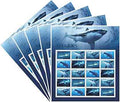 Sheet of 20 Shark USA Forever First Class Postage Stamps featuring five shark species and ocean background