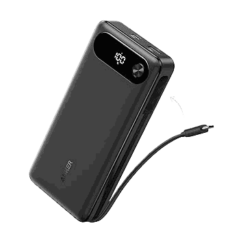 Anker Power Bank 20000mAh 87W with built-in USB-C cable charging multiple devices fast