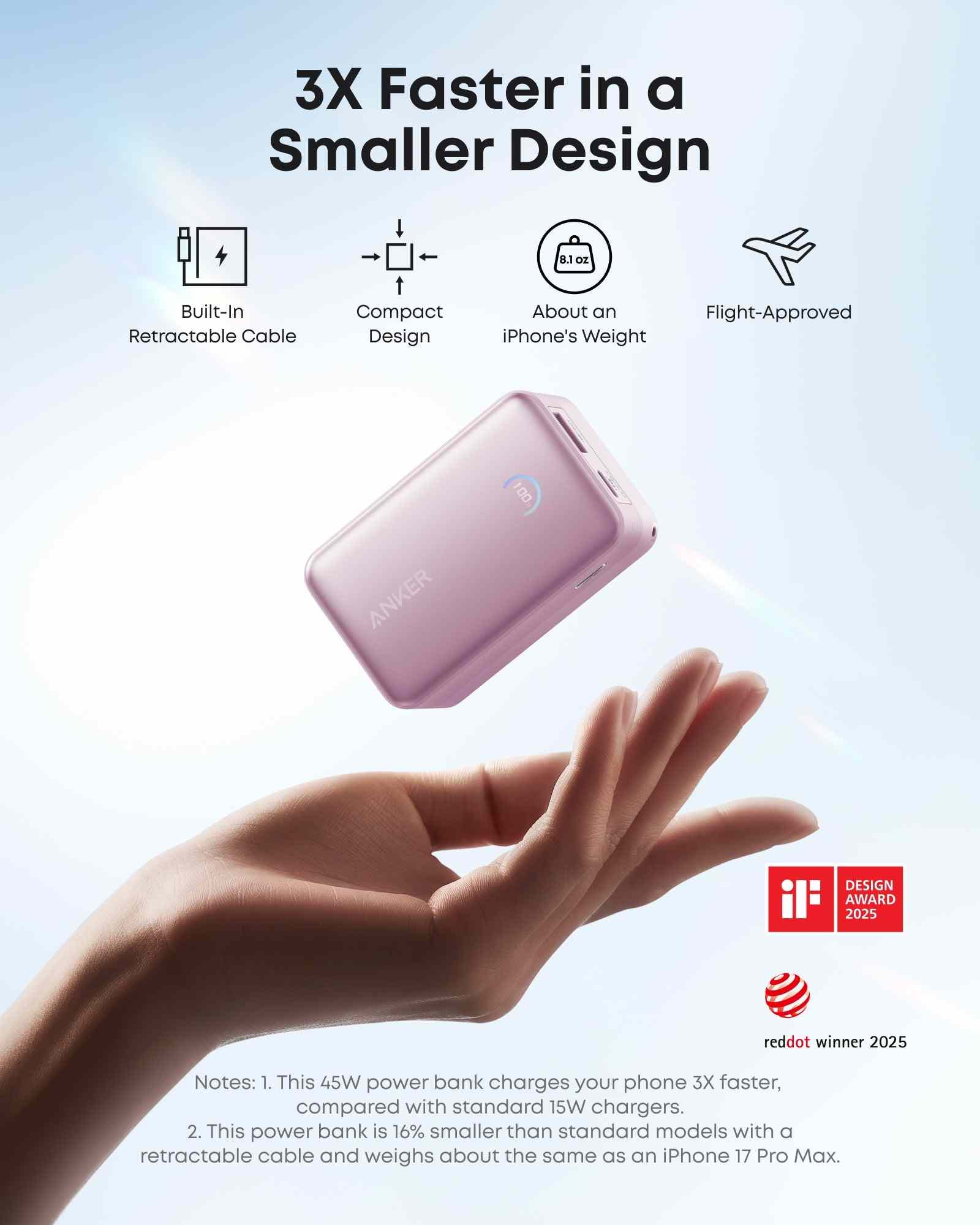 Anker Nano Power Bank (10K, 45W, Built-In Retractable USB-C Cable)