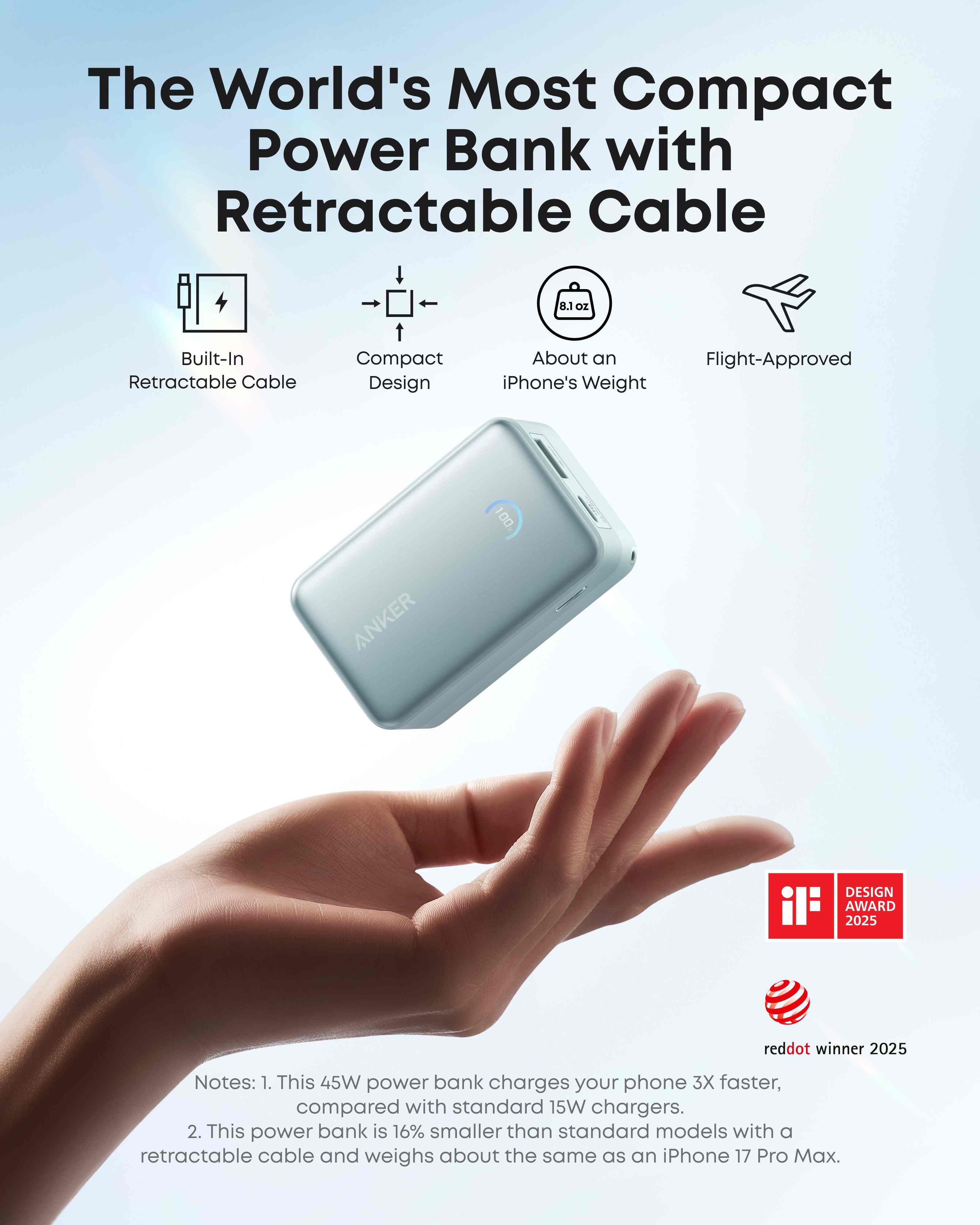Anker Nano Power Bank (10K, 45W, Built-In Retractable USB-C Cable)
