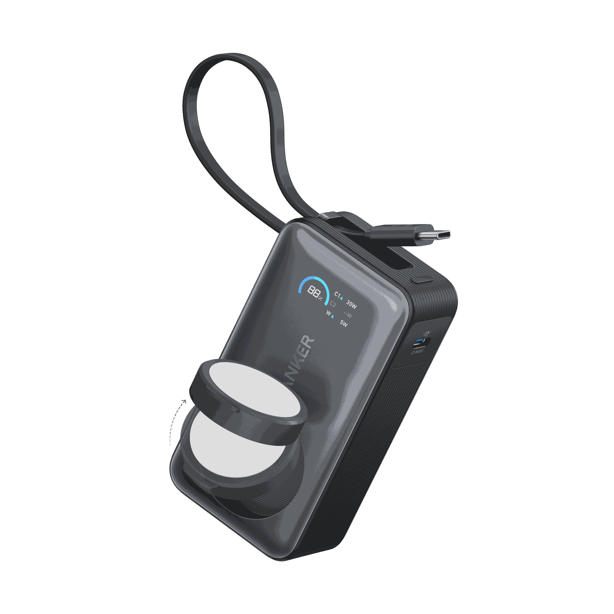 Anker MagGo Power Bank 10K 35W compact Apple Watch charger with built-in USB-C cable