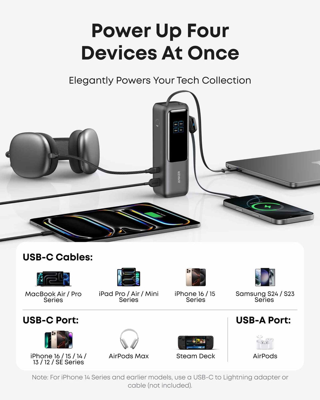 Anker Laptop Power Bank (25K, 165W, Built-In and Retractable Cables)