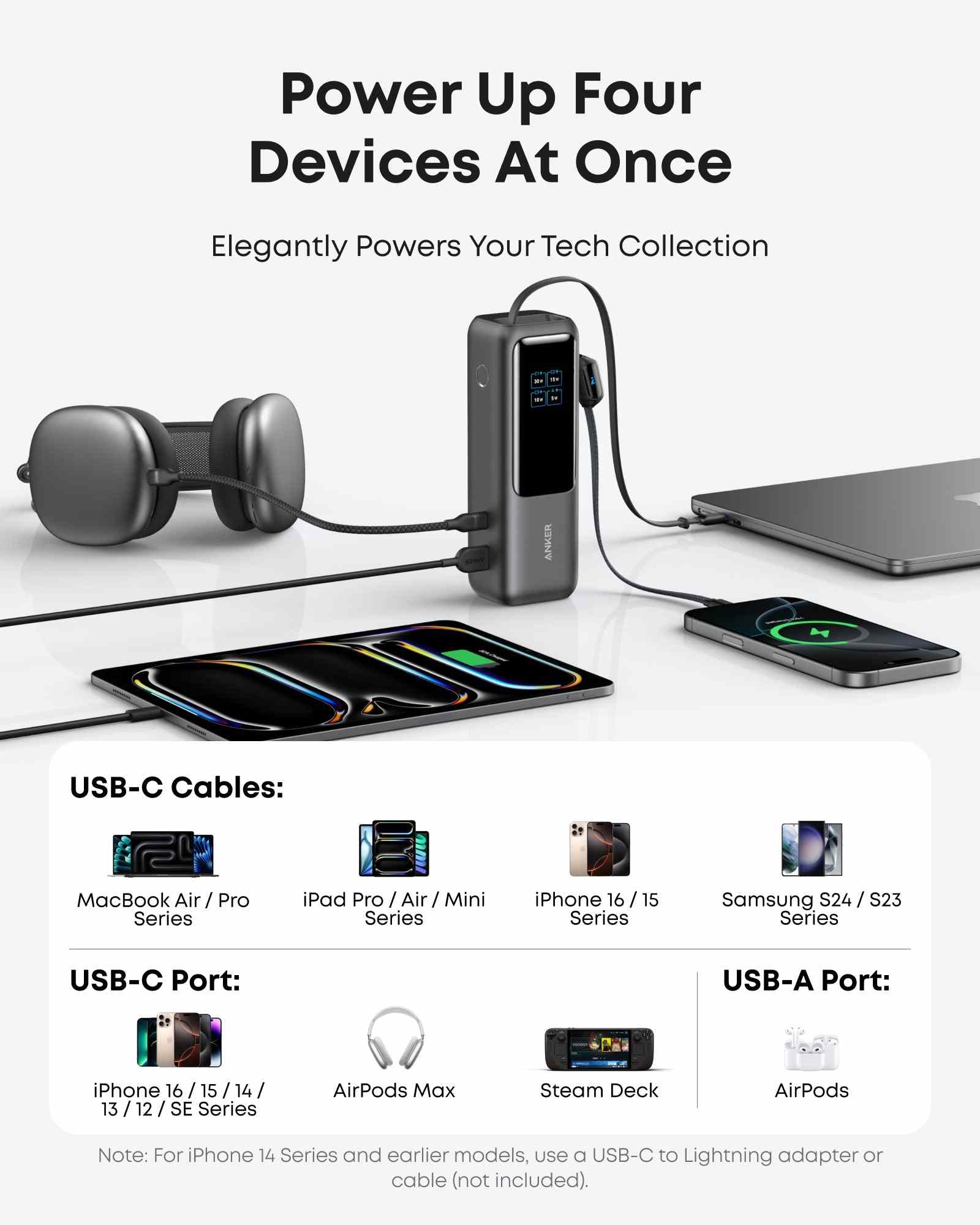 Anker Laptop Power Bank (25K, 165W, Built-In and Retractable Cables)