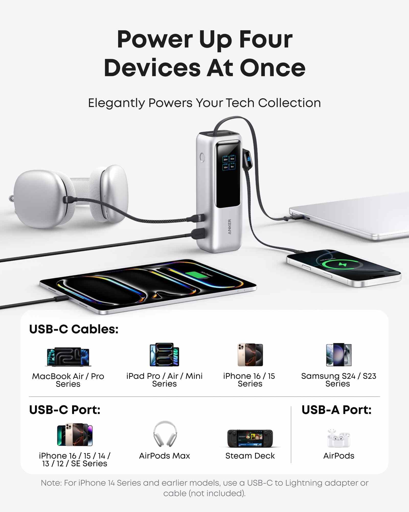 Anker Laptop Power Bank (25K, 165W, Built-In and Retractable Cables)