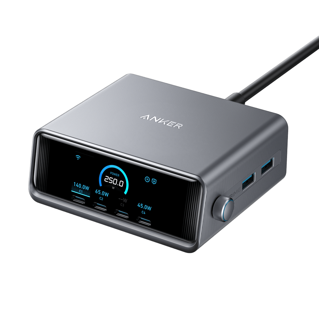 Anker Prime Charger 250W 6 Ports GaNPrime with LCD display and smart control dial