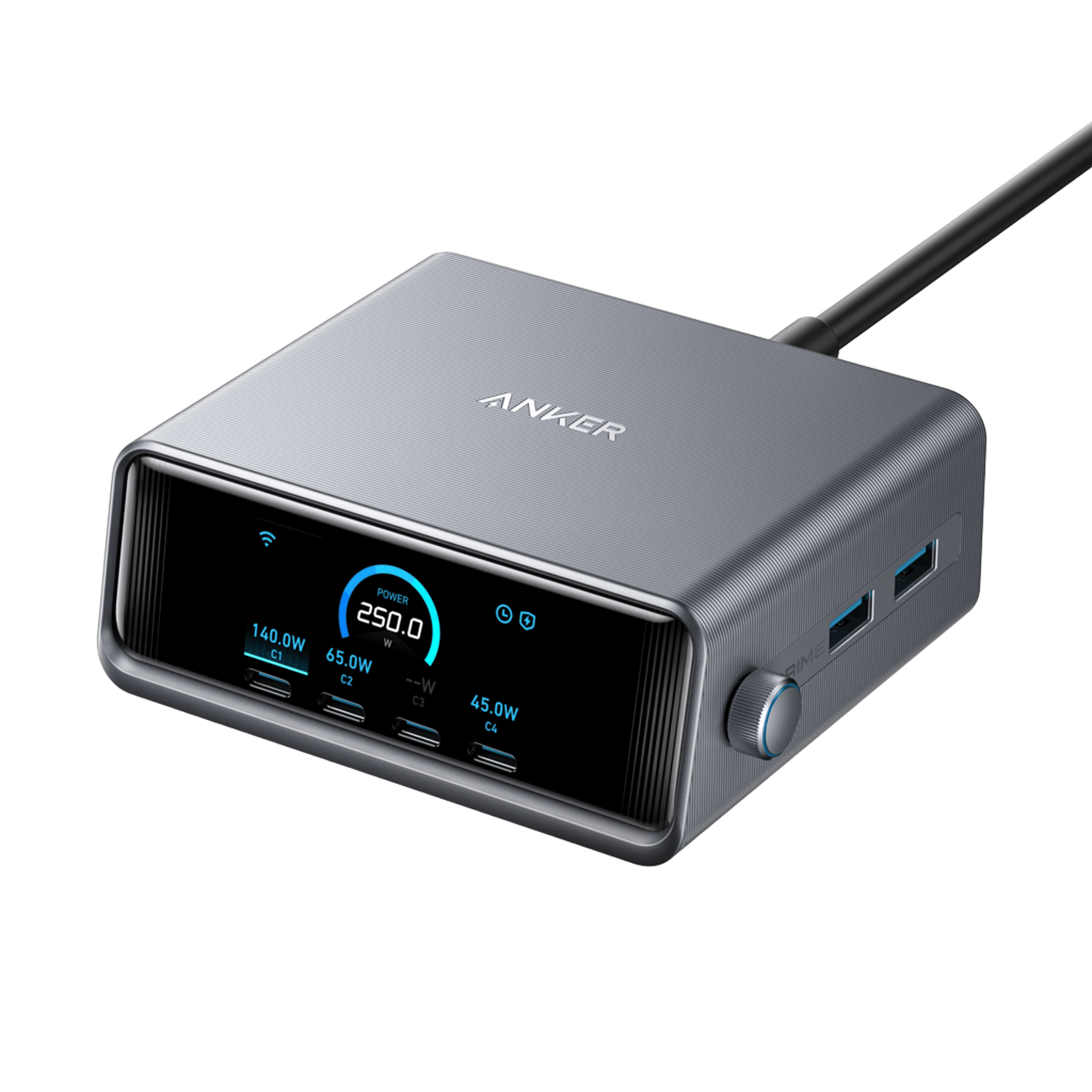 Anker Prime Charger 250W 6 Ports GaNPrime with LCD display and smart control dial