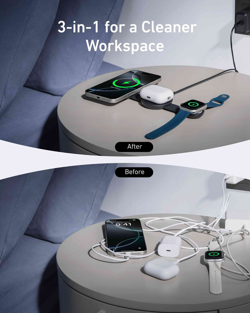 Anker MagGo Wireless Charging Station (3-in-1, Foldable Pad)