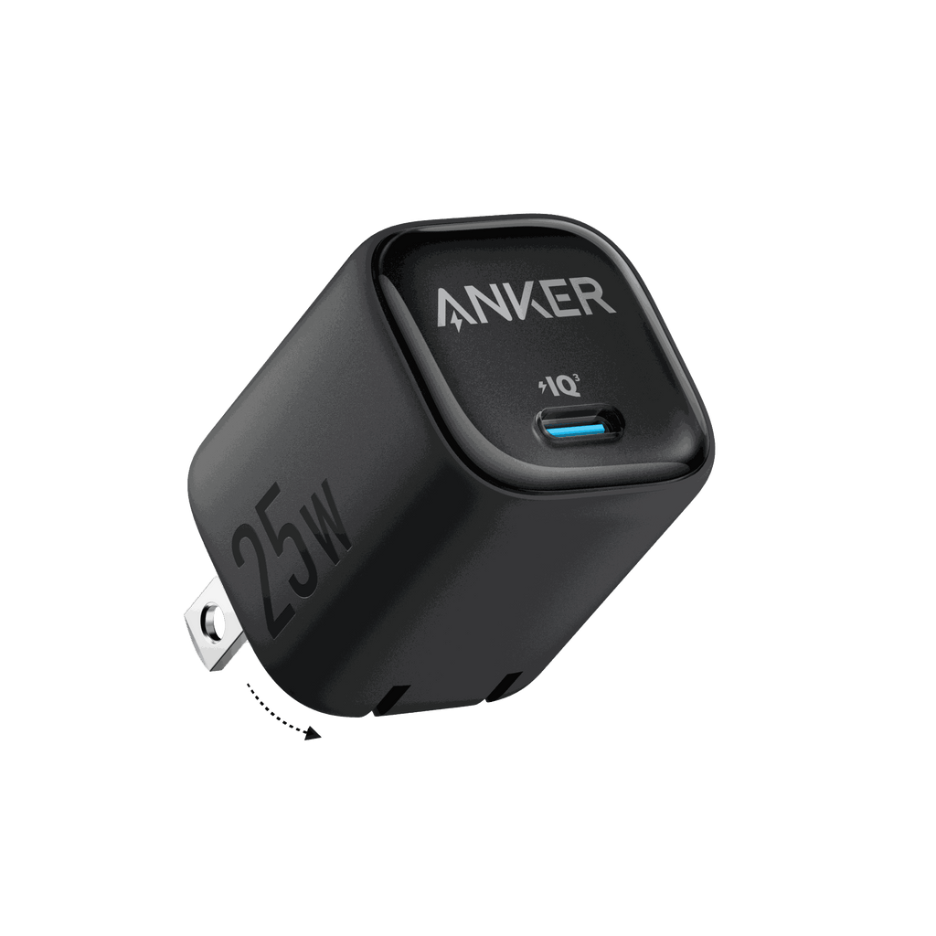 Compact Anker Charger 25W with foldable plug and safety features for fast Samsung device charging