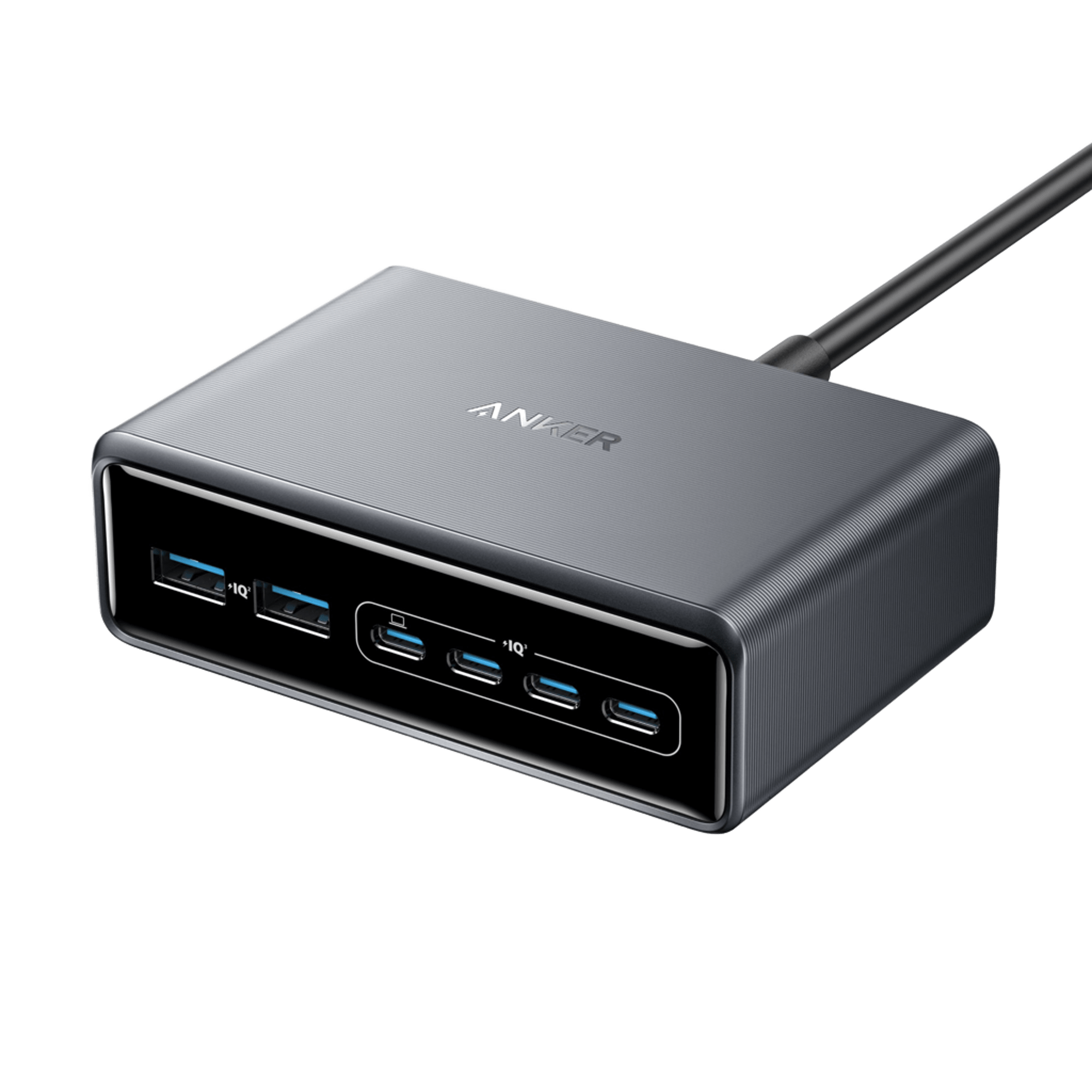 Anker Prime Charger 200W 6-port GaN fast charging station powering multiple devices simultaneously with safety features
