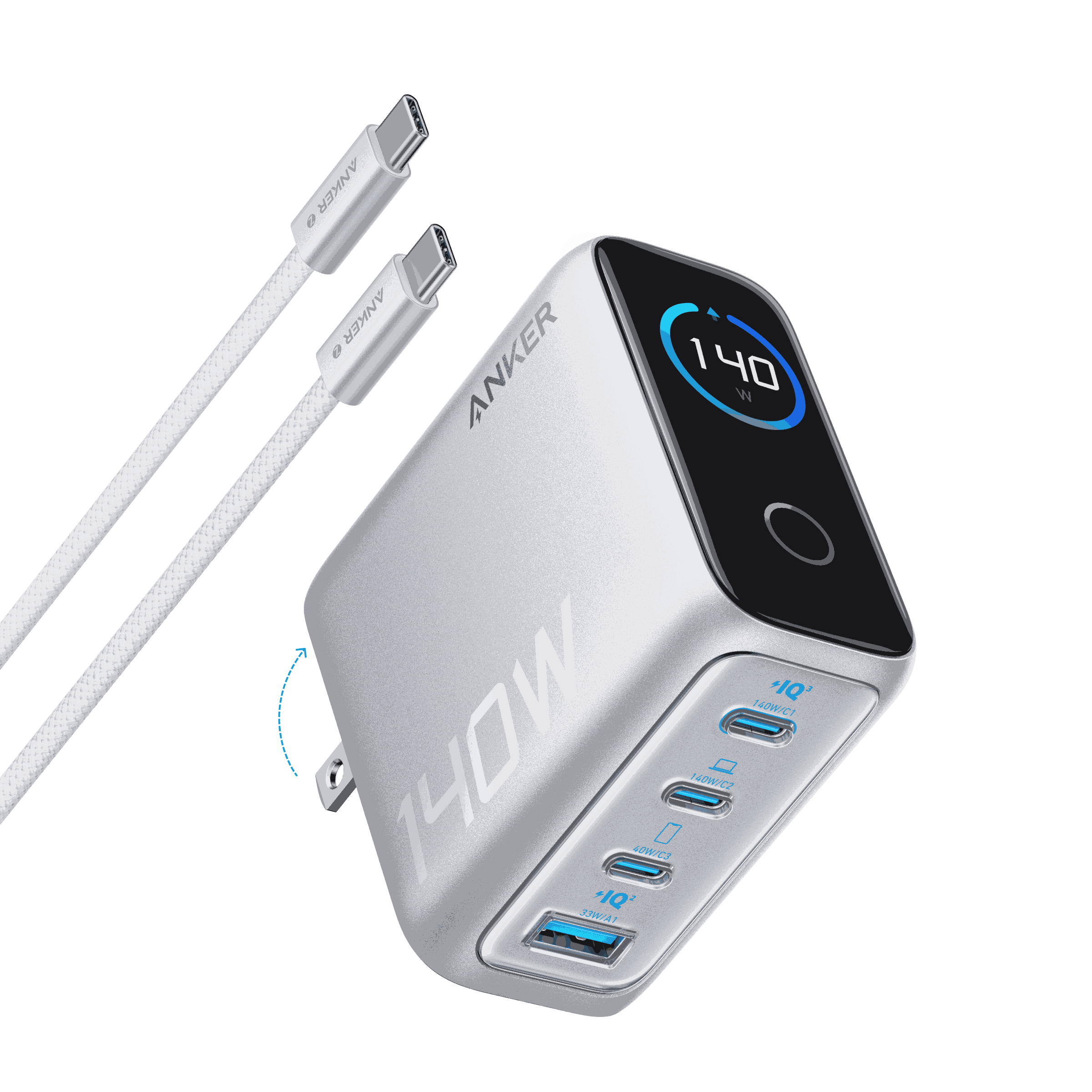 Anker Charger (140W, 4-Port, PD 3.1) with USB-C Cable