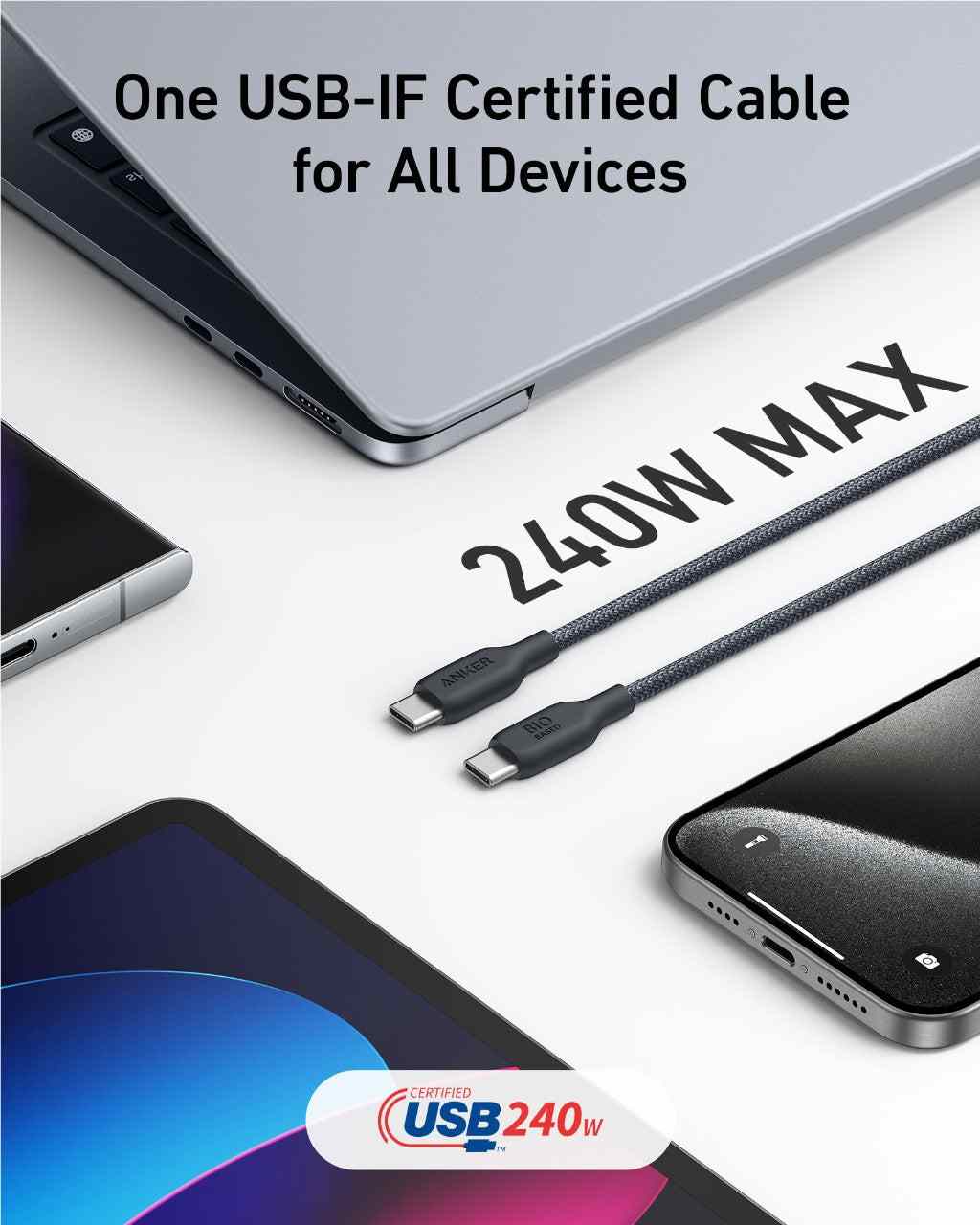 Anker <b>543</b> USB C to USB C Cable (240W, 10 ft)
