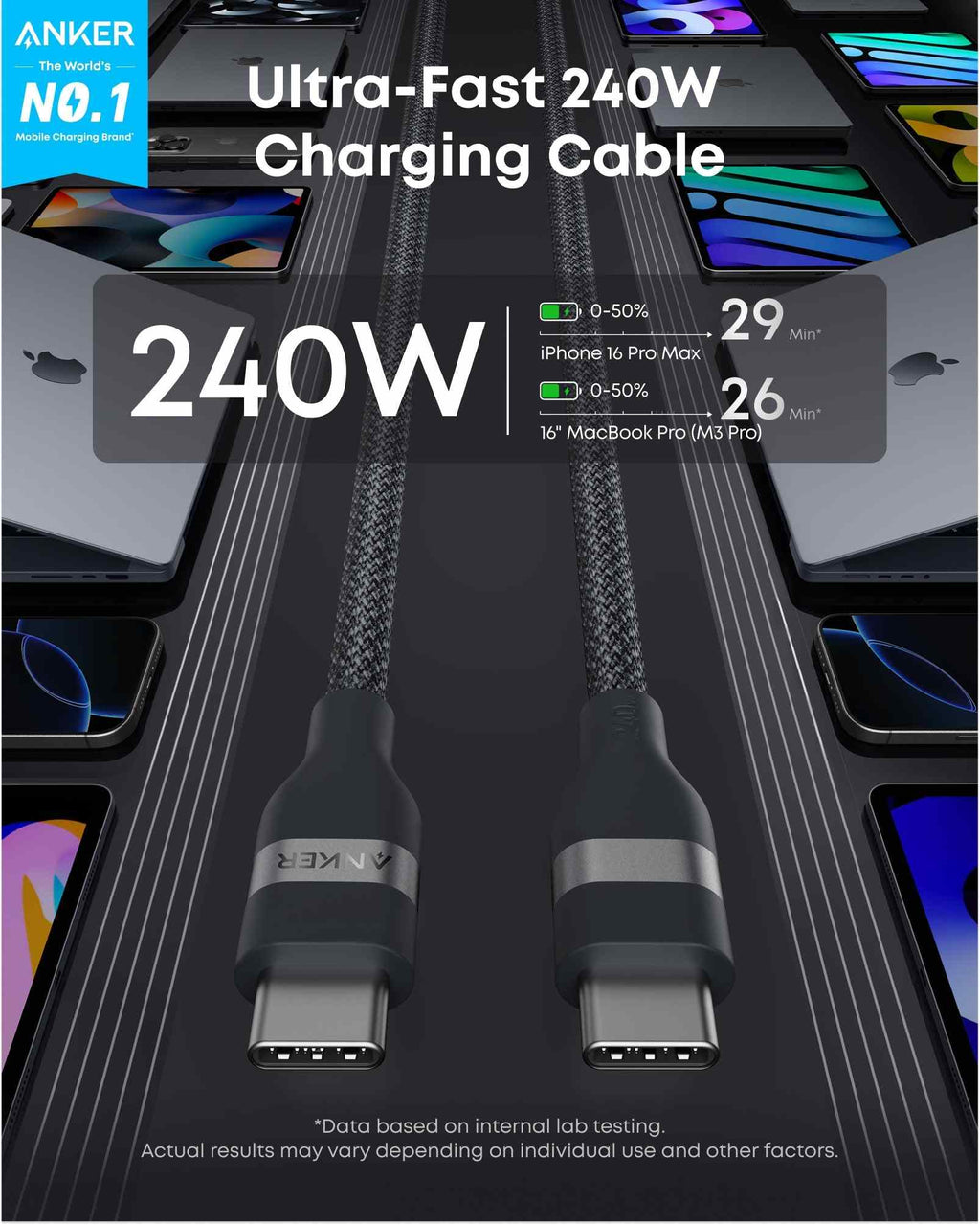 Anker Laptop Power Bank (25K, 165W, Built-In and Retractable Cables)