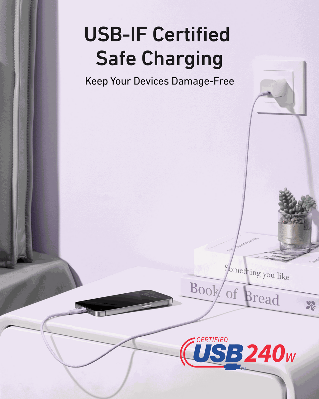 Anker USB-C to USB-C Cable (3 ft / 6 ft, 240W, Upcycled-Braided)