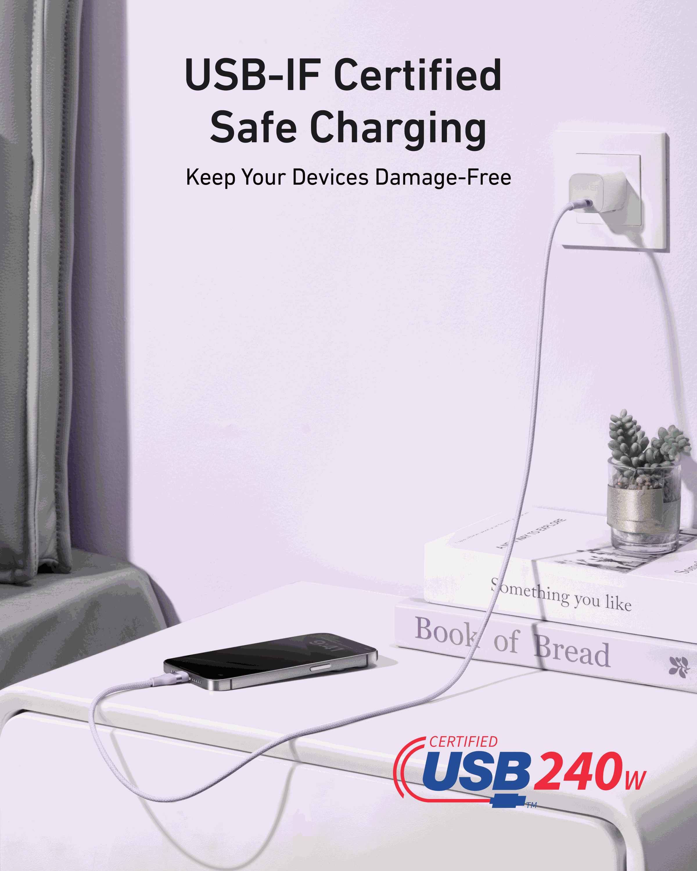 Anker USB-C to USB-C Cable (3 ft / 6 ft, 240W, Upcycled-Braided)