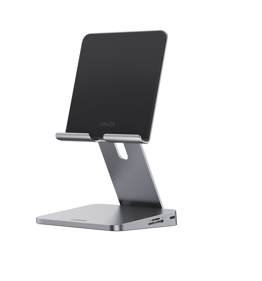 Anker 551 USB-C Hub 8-in-1 tablet stand with USB-C Power Delivery, 4K HDMI, USB-A ports, and SD card slots