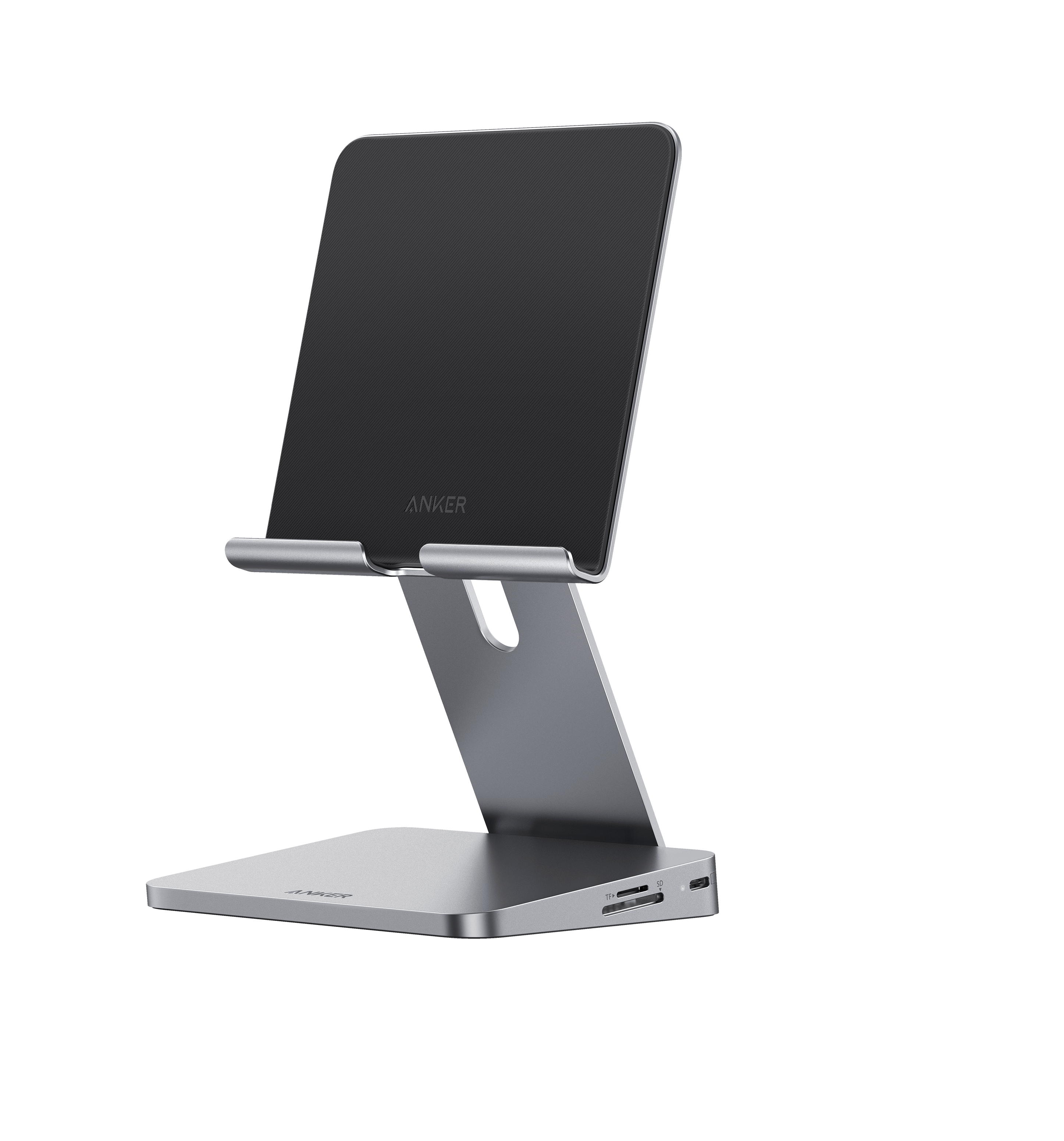 Anker 551 USB-C Hub 8-in-1 tablet stand with USB-C Power Delivery, 4K HDMI, USB-A ports, and SD card slots