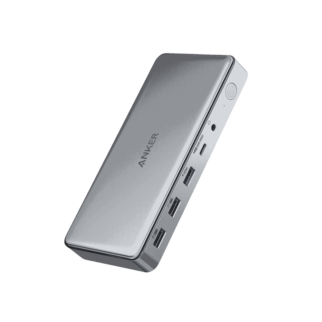 Anker 563 USB-C Docking Station with 10 ports including dual HDMI, DisplayPort, Ethernet, and 100W charging for laptop connectivity and triple display setup