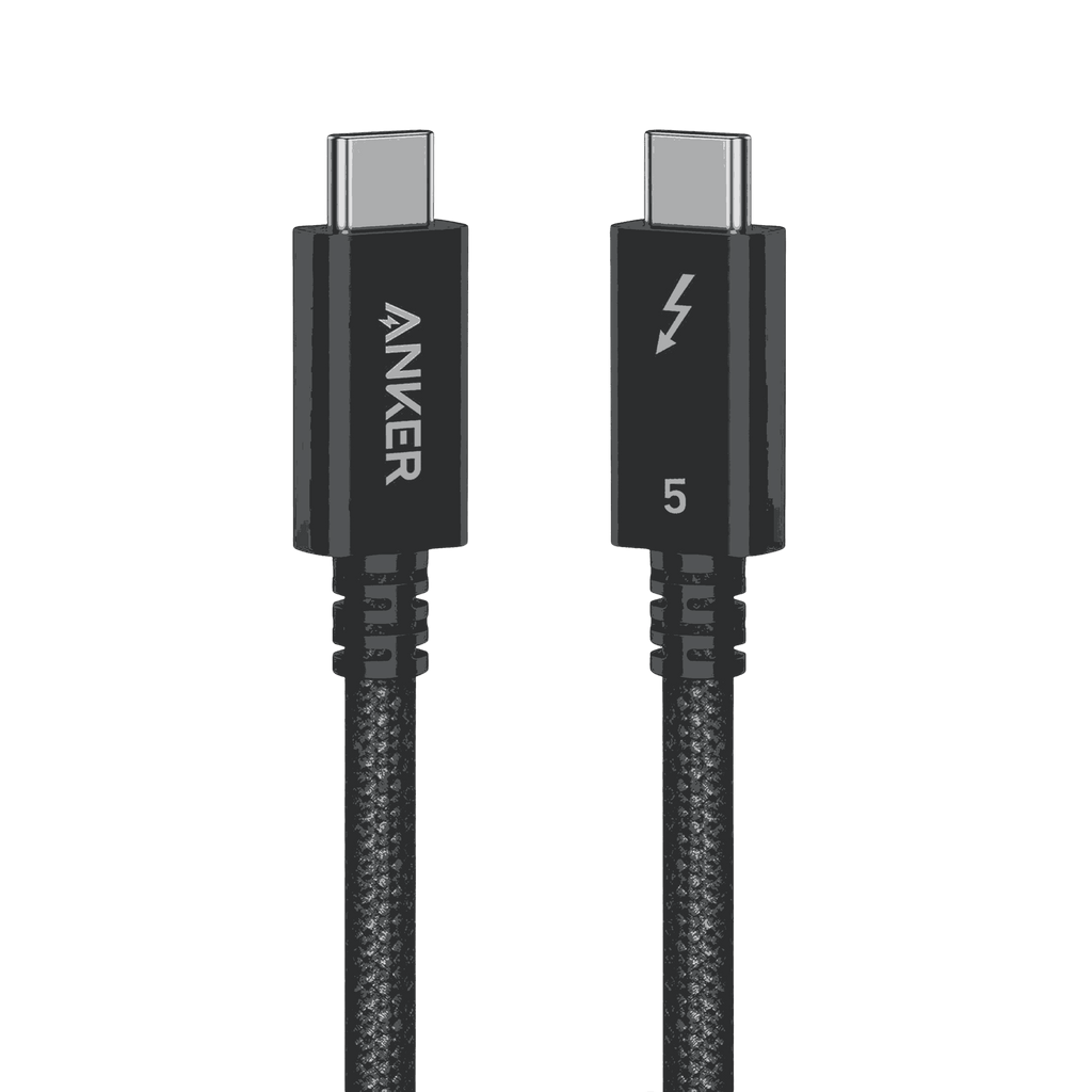 Anker Prime Thunderbolt 5 cable supporting 80Gbps data transfer and 240W fast charging for dual 8K displays