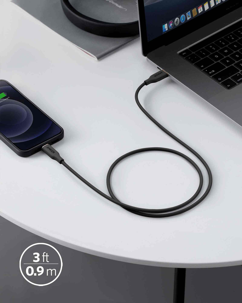 Anker <b>641</b> USB-C to Lightning Cable (Flow, 3 ft Silicone)