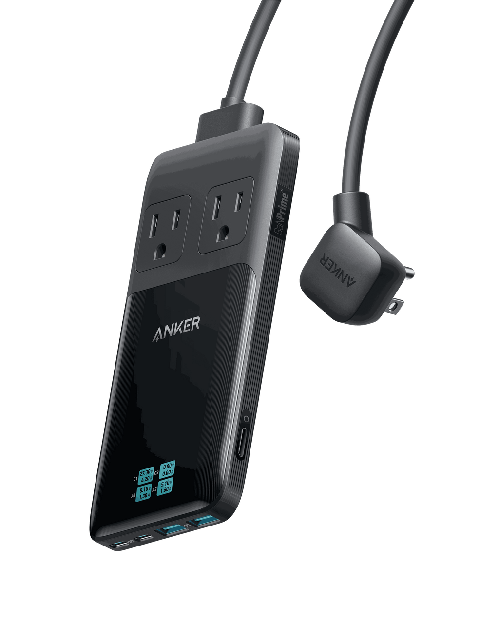 Anker Prime 6-in-1 Charging Station with 140W power, 2 AC outlets, 2 USB-C, and 2 USB-A ports in a sleek portable design