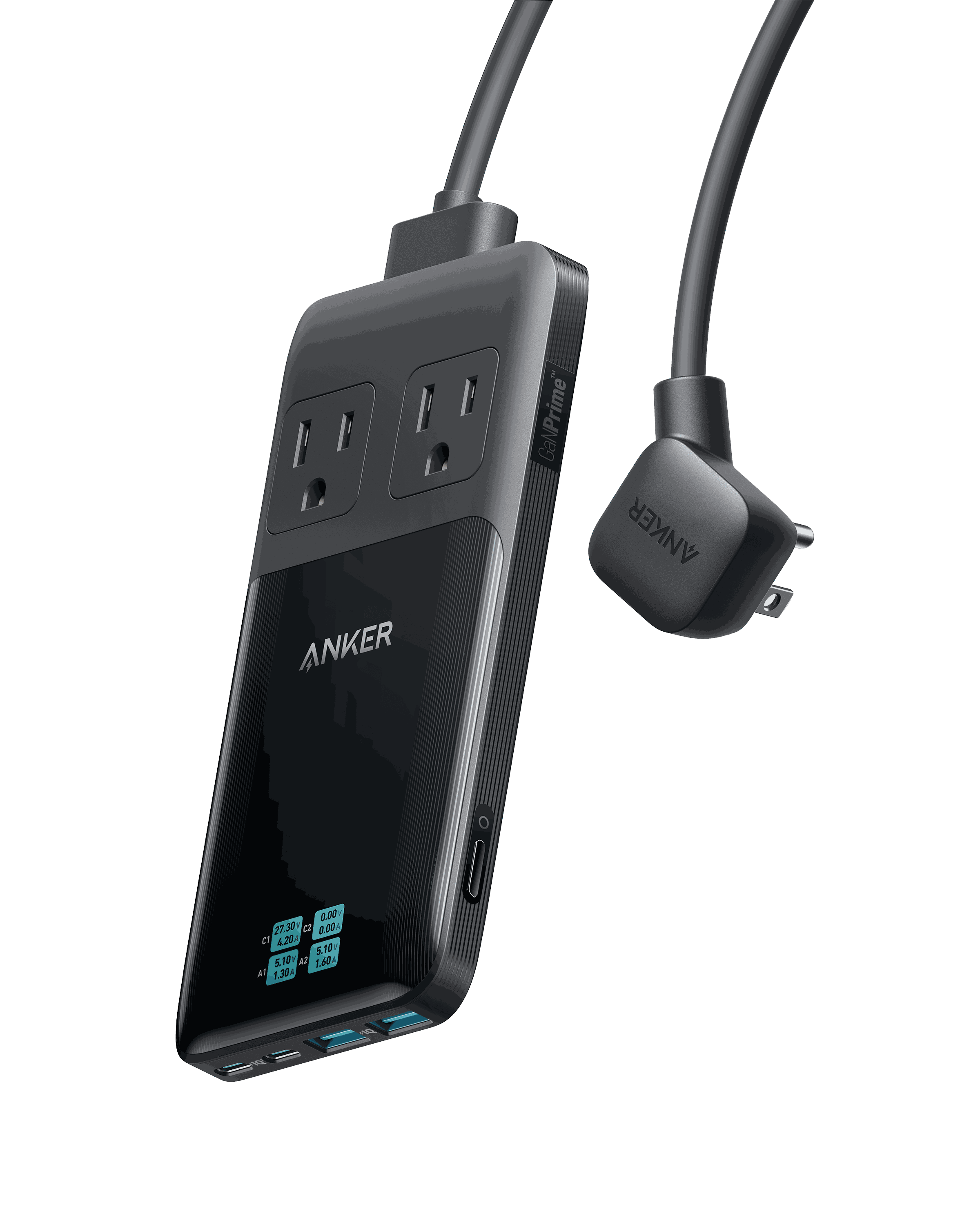 Anker Prime 6-in-1 Charging Station with 140W power, 2 AC outlets, 2 USB-C, and 2 USB-A ports in a sleek portable design
