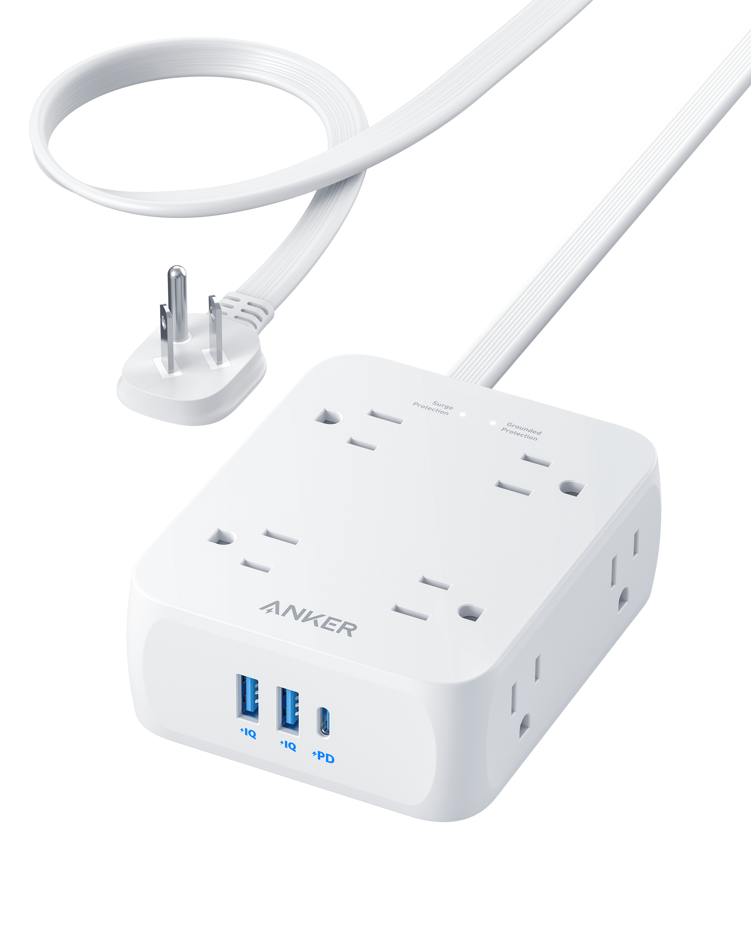 Anker 341 USB Power Strip with 8 outlets, 2 USB-A, and 1 USB-C port, surge protection, and compact design