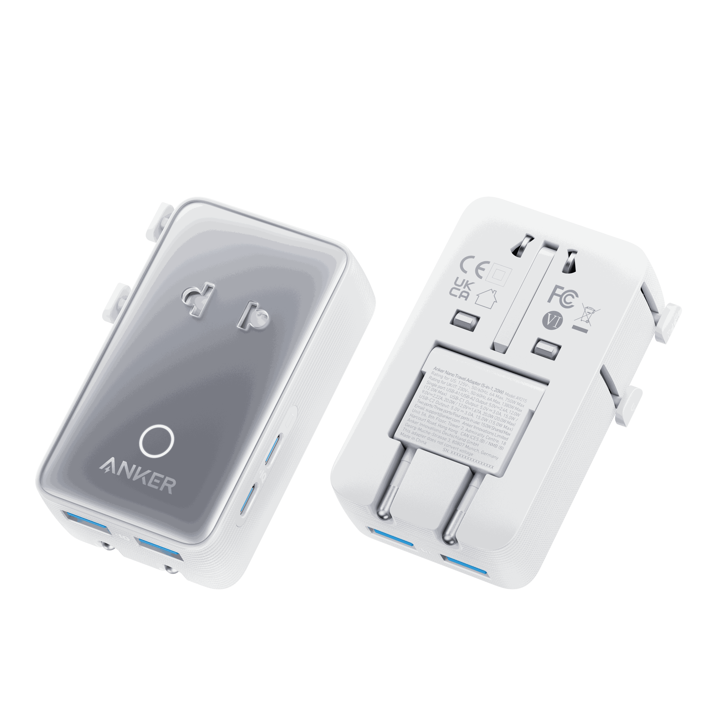 Anker Nano Travel Adapter 5-in-1 with universal plugs and 20W fast charging compact design