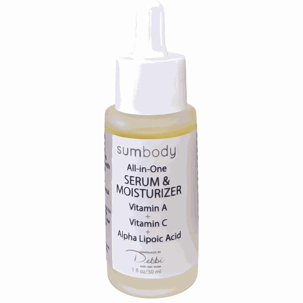 Bottle of All-In-One Serum with Bakuchiol and Kakadu plum oil for skin renewal and anti-aging benefits