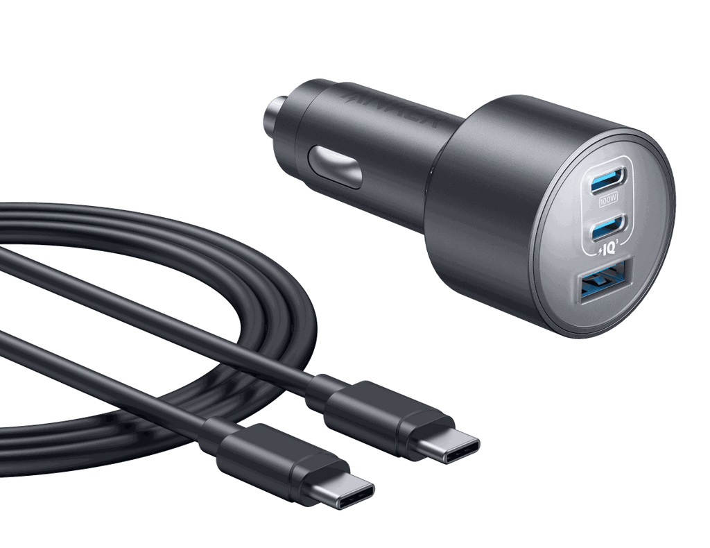 Anker Nano Car Charger with 167.5W triple ports including 100W USB-C fast charging, compact design for car use
