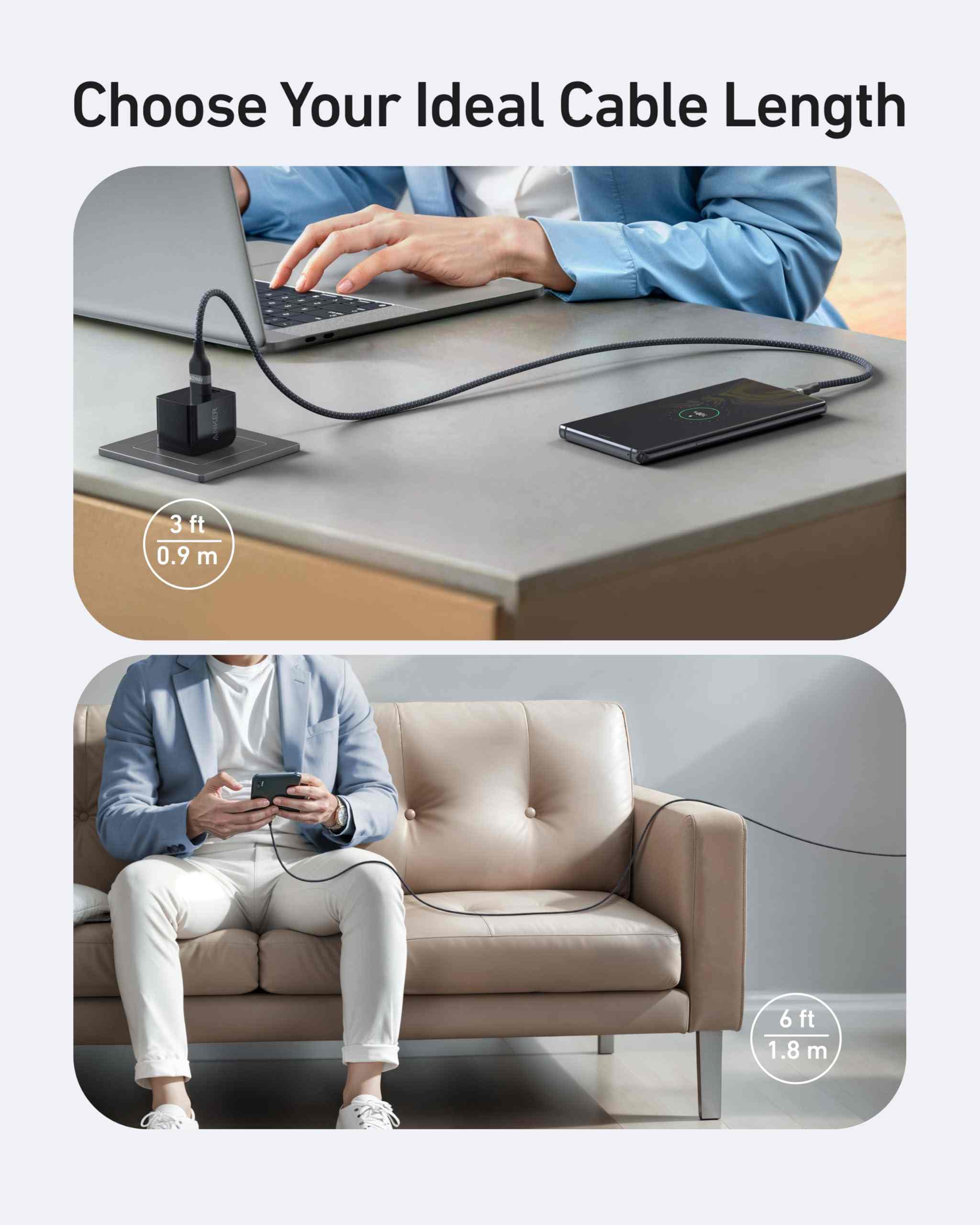 Anker USB-A to USB-C Cable (3 ft / 6 ft, Upcycled-Braided)