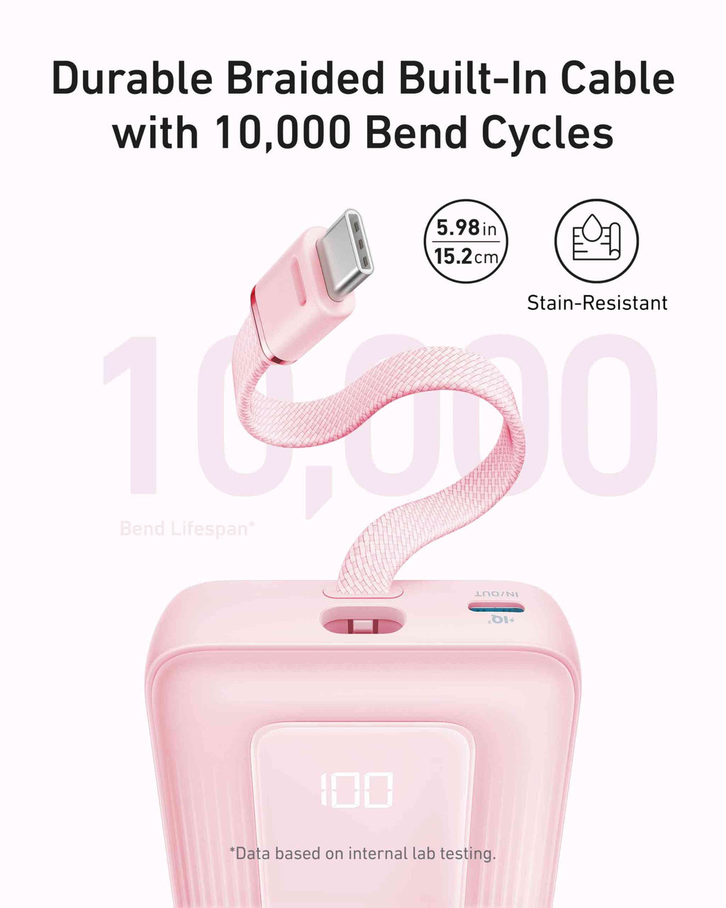 Anker Zolo Power Bank (10K, 30W) with a 5.4-inch (13.7 cm) built-in USB-C cable.