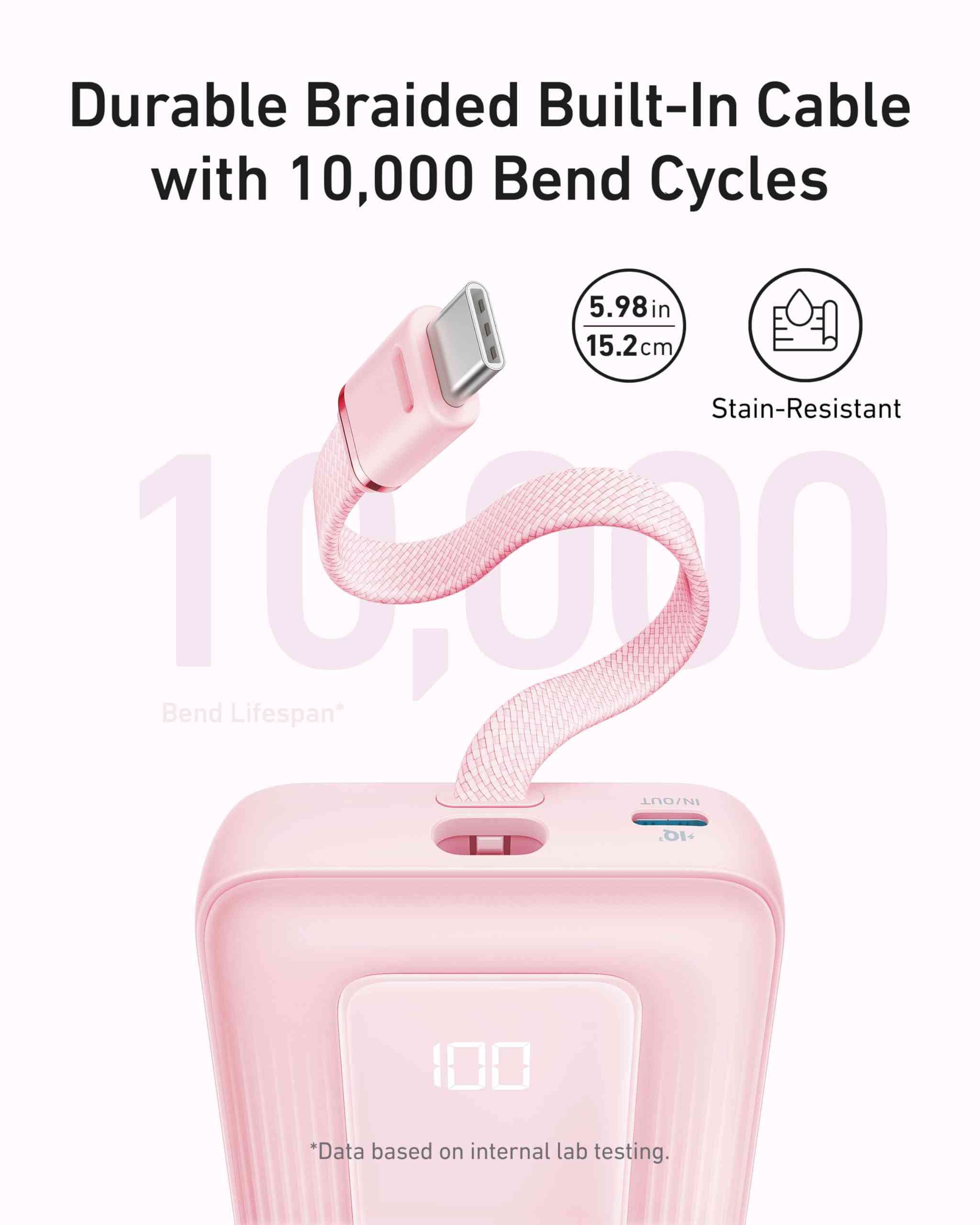 Anker Zolo Power Bank (10K, 30W) with a 5.4-inch (13.7 cm) built-in USB-C cable.