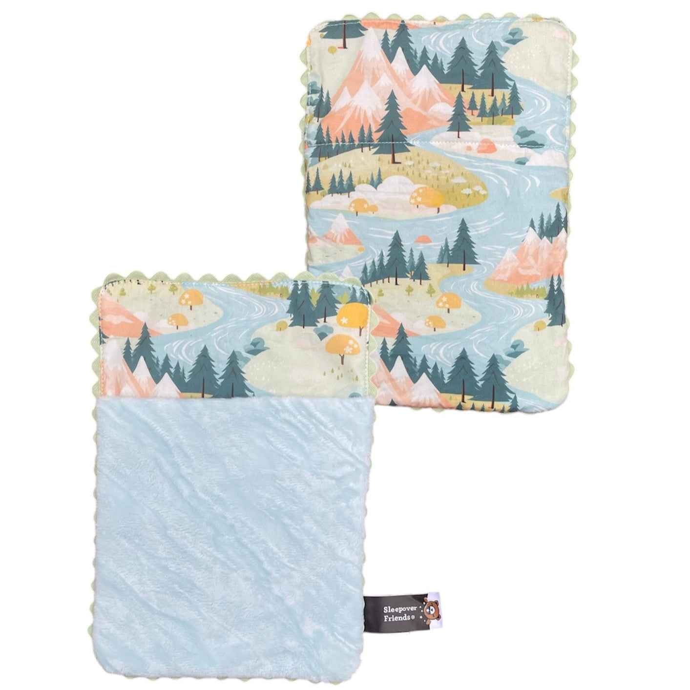 Enchanted River Sleeping Bag for dolls and stuffed animals with cotton exterior and plush lining