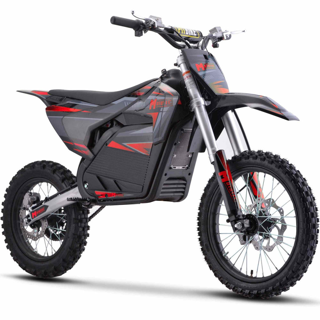 72V 5 kW electric dirt bike with hydraulic suspension and brakes, 50 MPH top speed