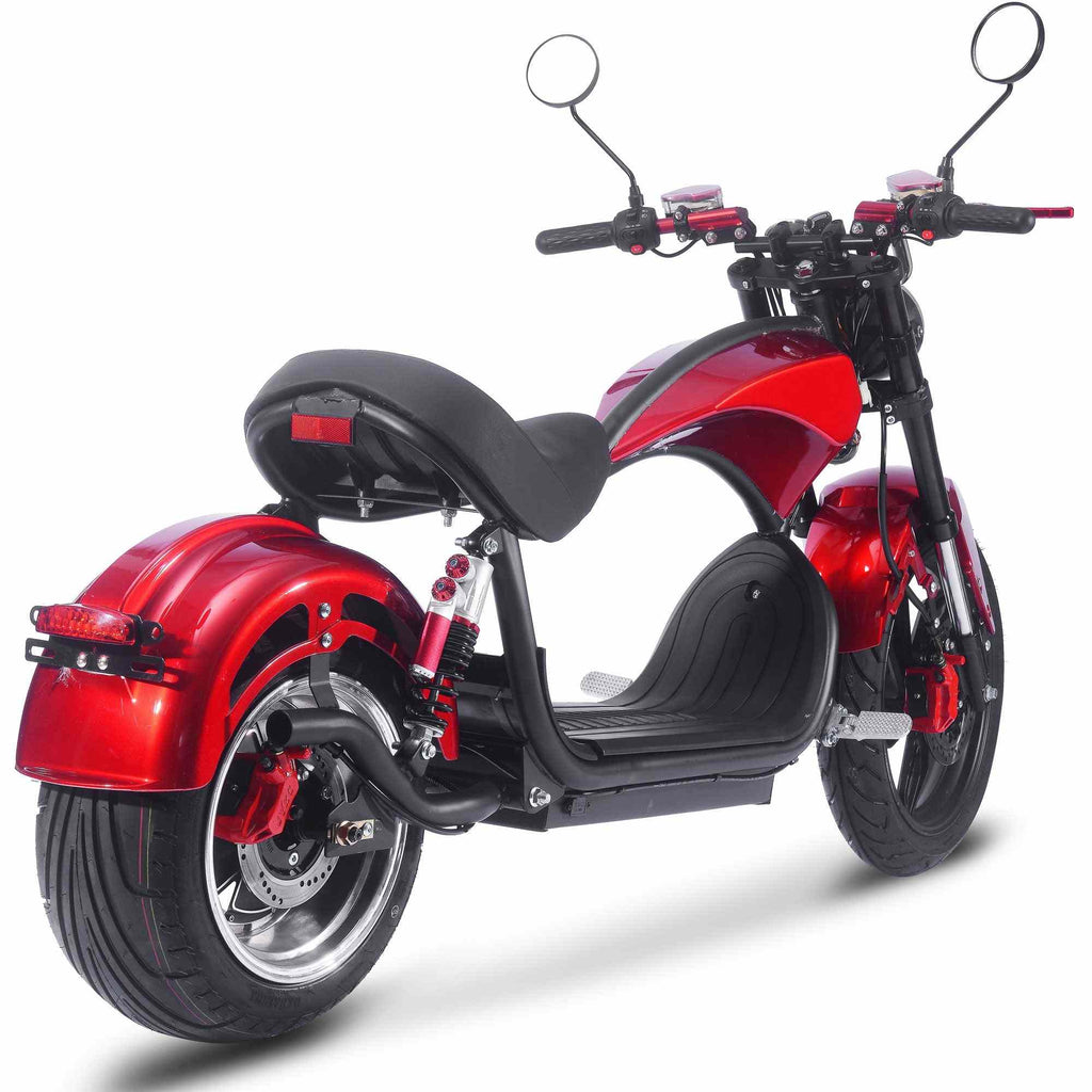 60V 2.5 kW Lithium chopper cruiser bike with rear hub motor and large storage compartment