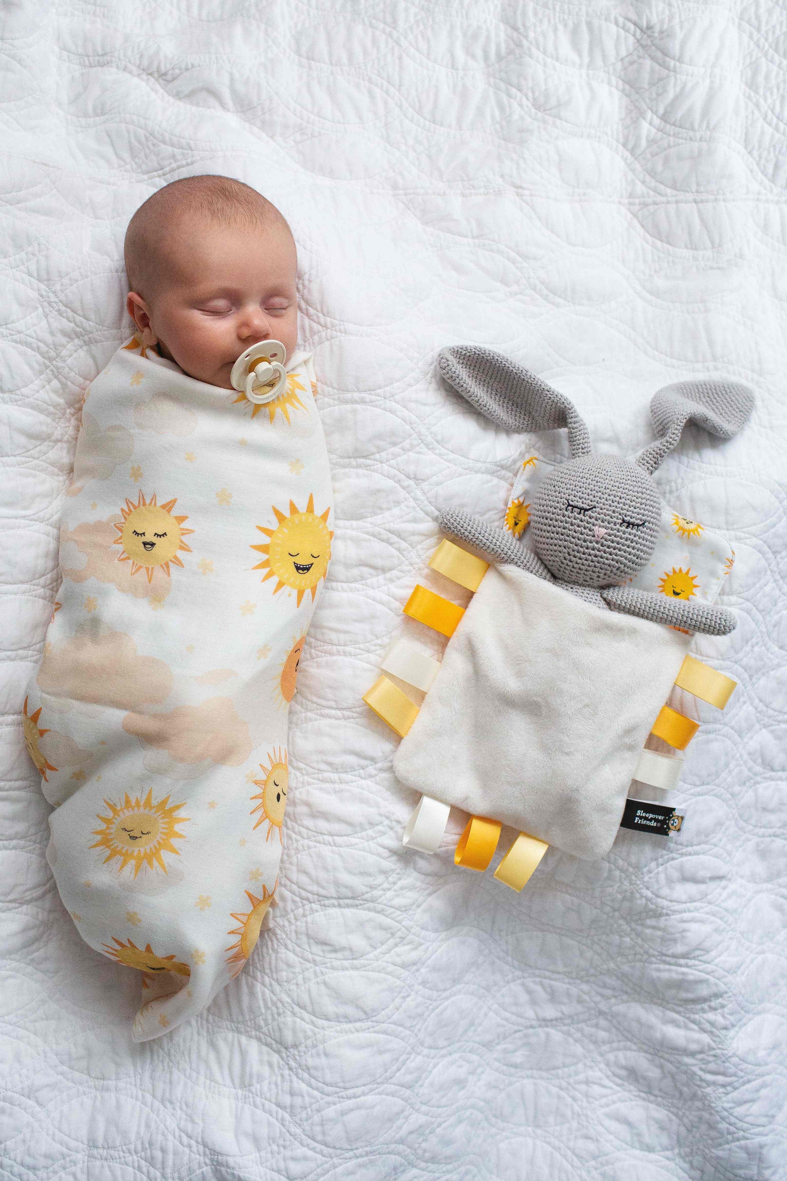 Nap Time Bundles baby blanket and sensory ribbon sleeping bag gift set for newborns and toddlers