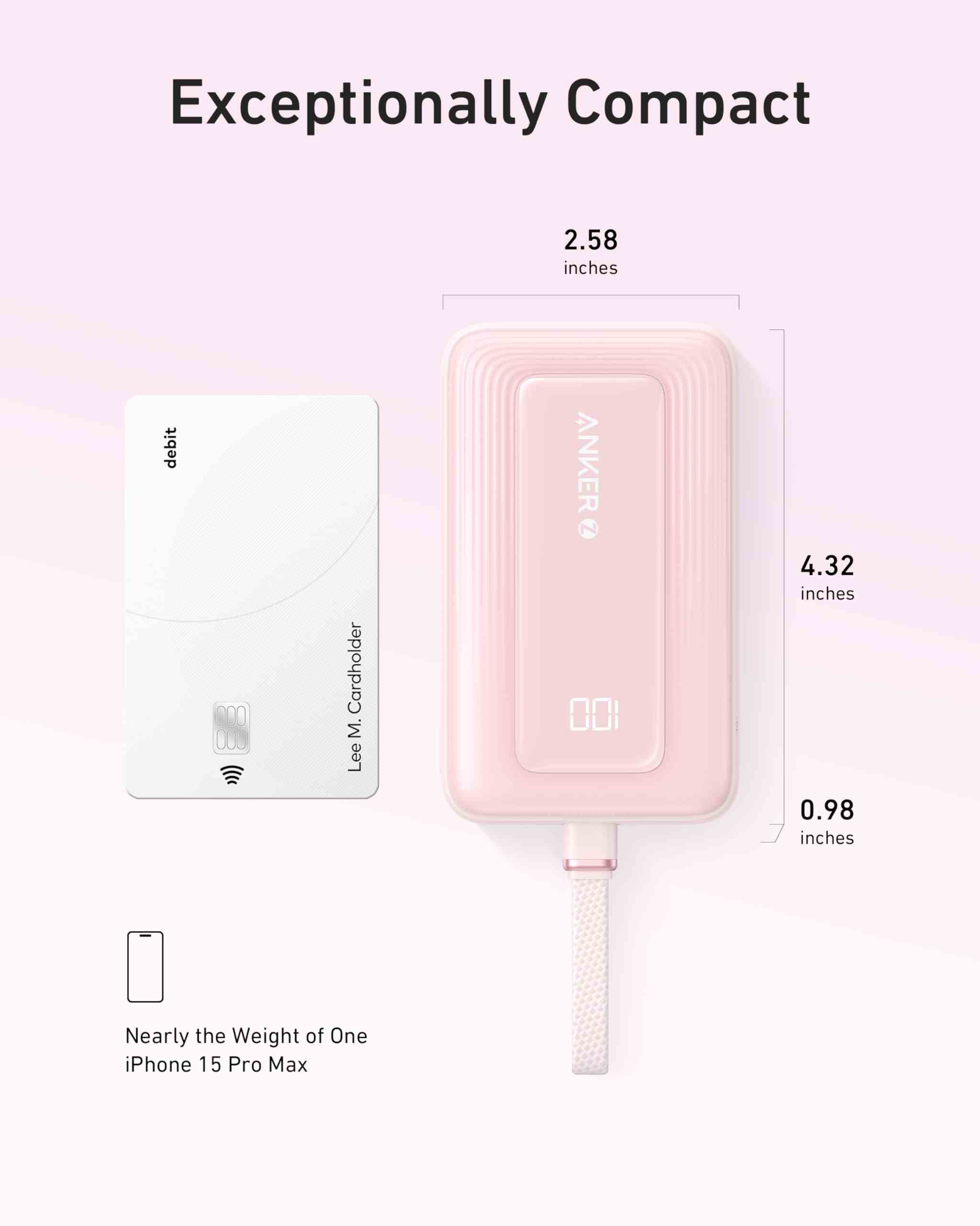 Anker Zolo Power Bank (10K, 30W) with a 5.4-inch (13.7 cm) built-in USB-C cable.