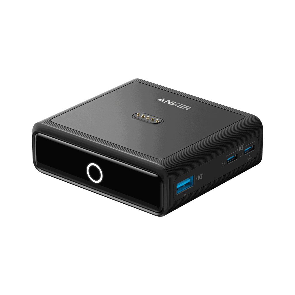 Anker 100W Charging Base with GaN technology and LED indicator for wireless charging of Anker Prime Power Bank.