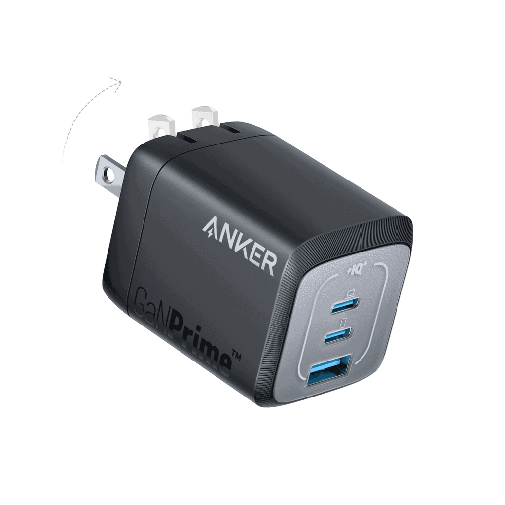 Anker Prime 67W GaN Wall Charger with 3 ports including 2 USB-C and 1 USB-A for fast charging