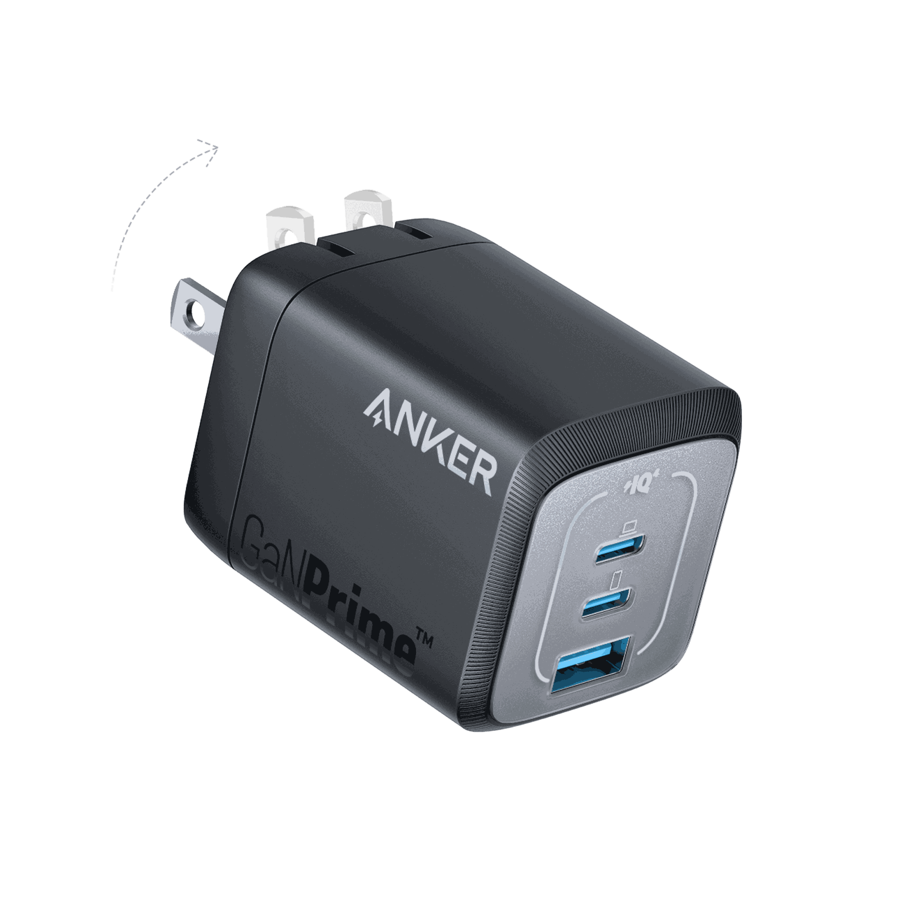 Anker Prime 67W GaN Wall Charger with 3 ports including 2 USB-C and 1 USB-A for fast charging